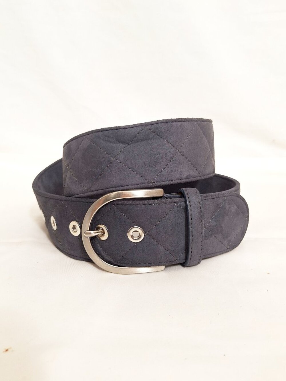 The Tailored Sportsman Italy Belt M Quilted Sueded Leather Gray Wide 2”